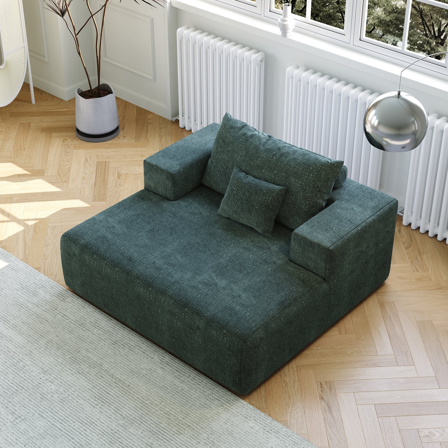 Cozy Chic: 50" Chenille Sponge Fluffy Green Lounge Chair for Any Space