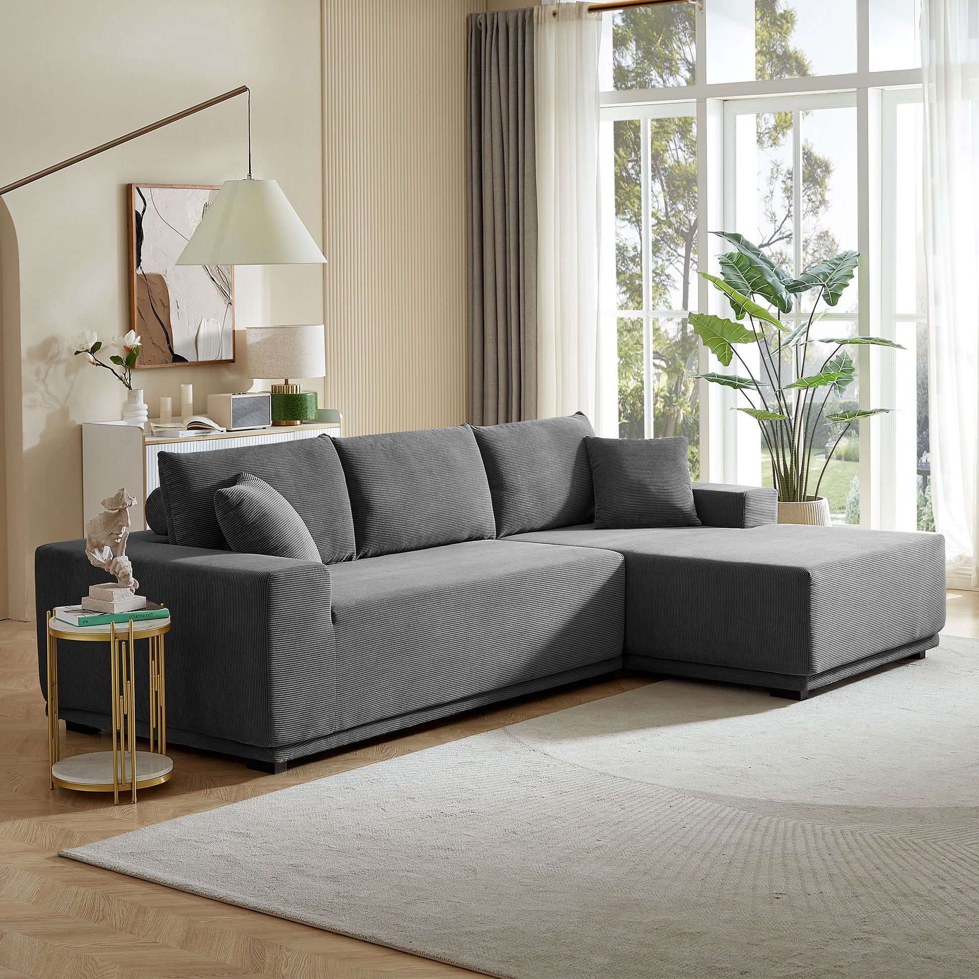 Novella Modern Corduroy Upholstered Sectional Sofa, Gray