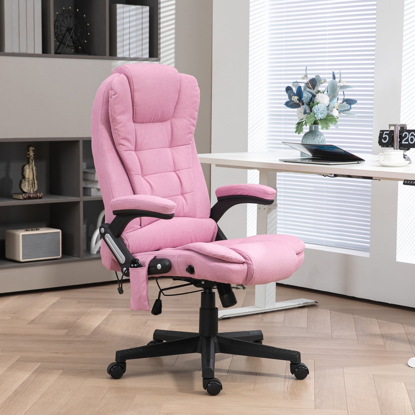 Sydney 6 Point Massage & Heat Linen Office Chair, Pink