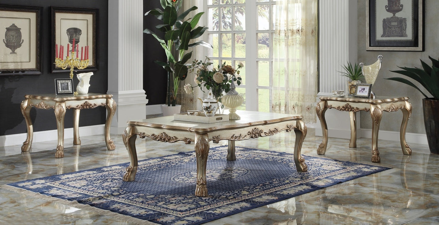 Gold Patina and Bone Coffee Table with Claw Leg