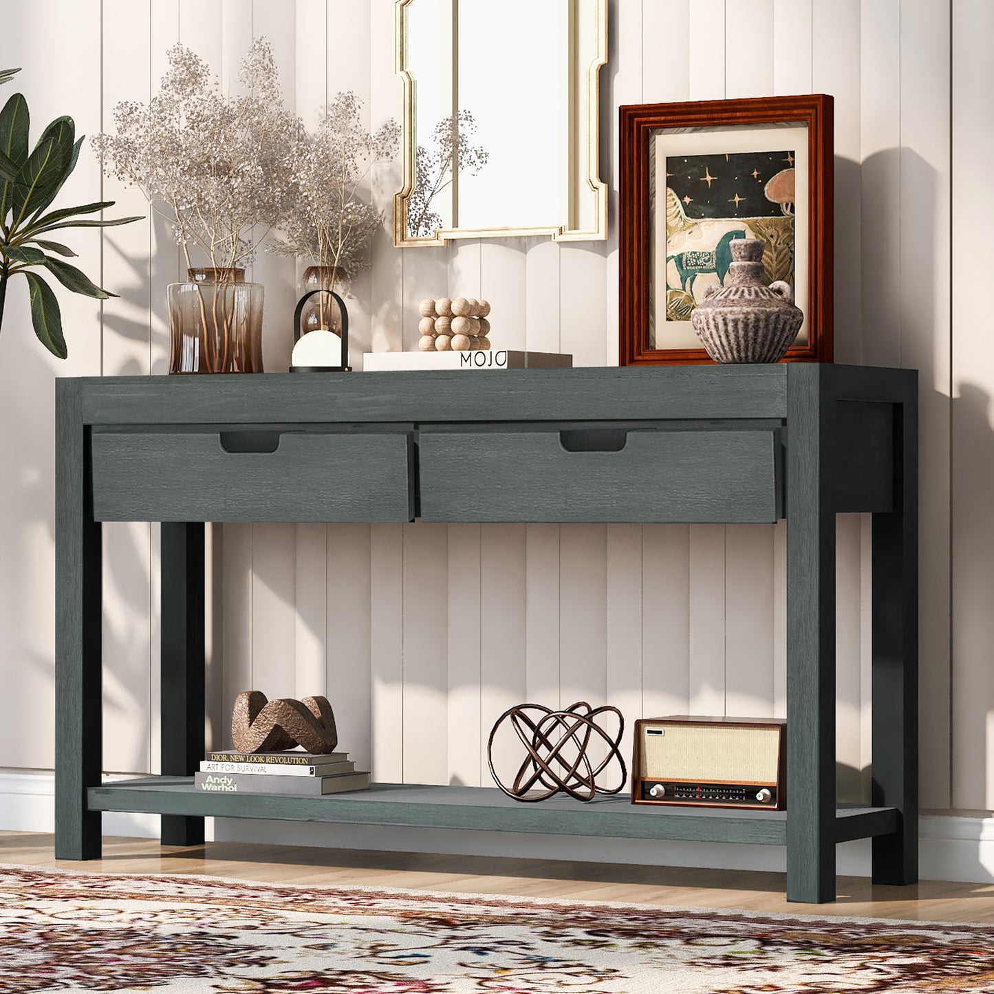 Rowan Transitional 2-Drawer Console Table, Antique Green