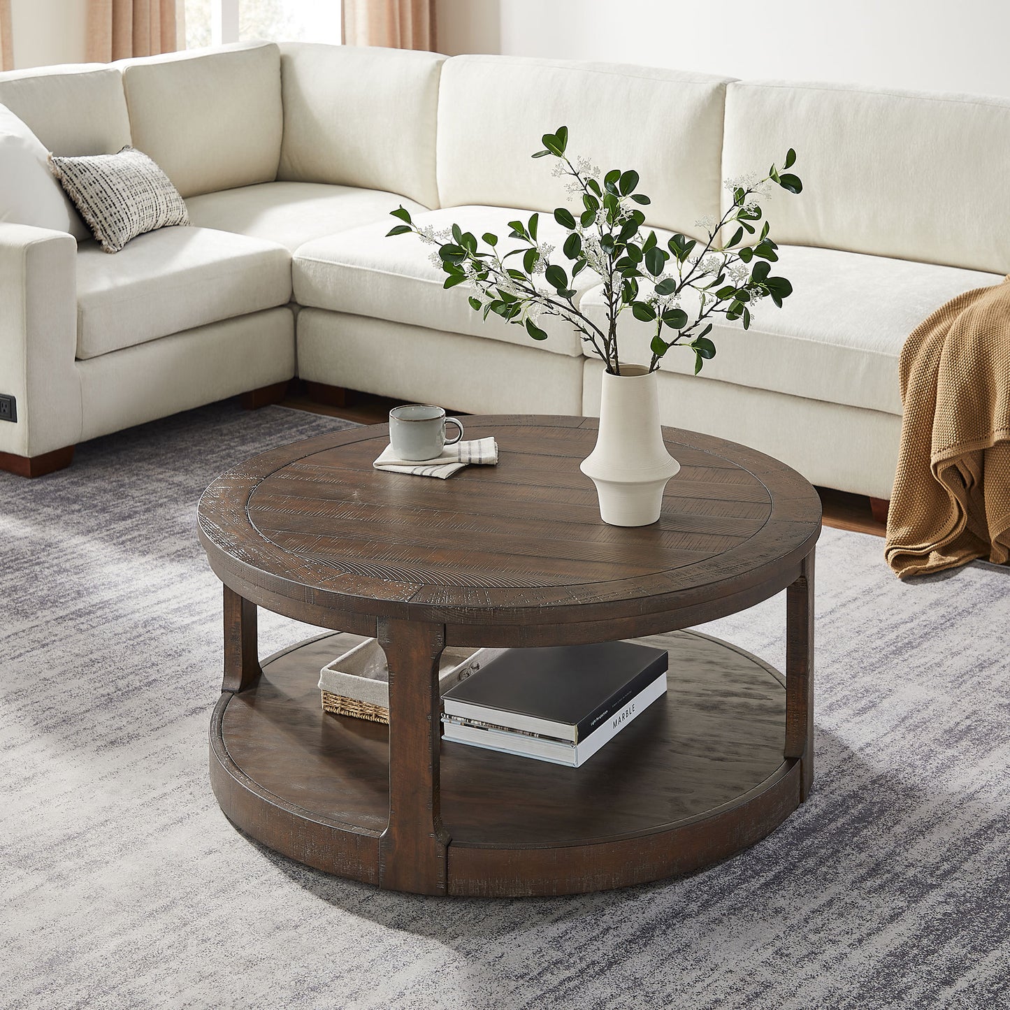 Vanna 40" Solid Wood Coffee Table with Caster Wheels, Brown