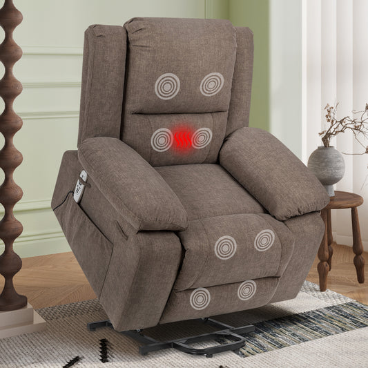 Elgen Power Lift Recliner with Massage & Heat, Brown