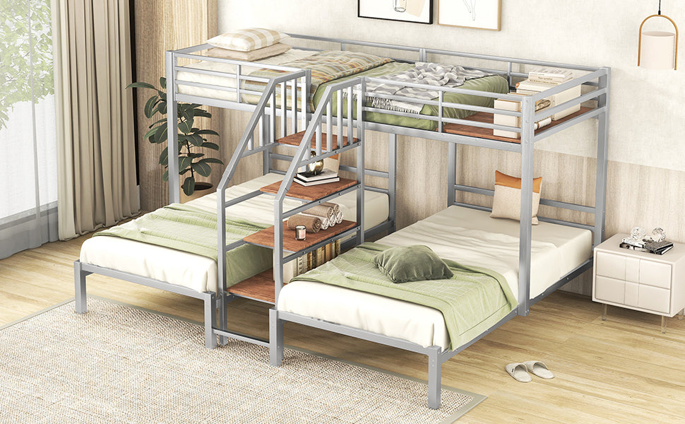 Adams Triple Metal Twin Bunk Bed, Silver