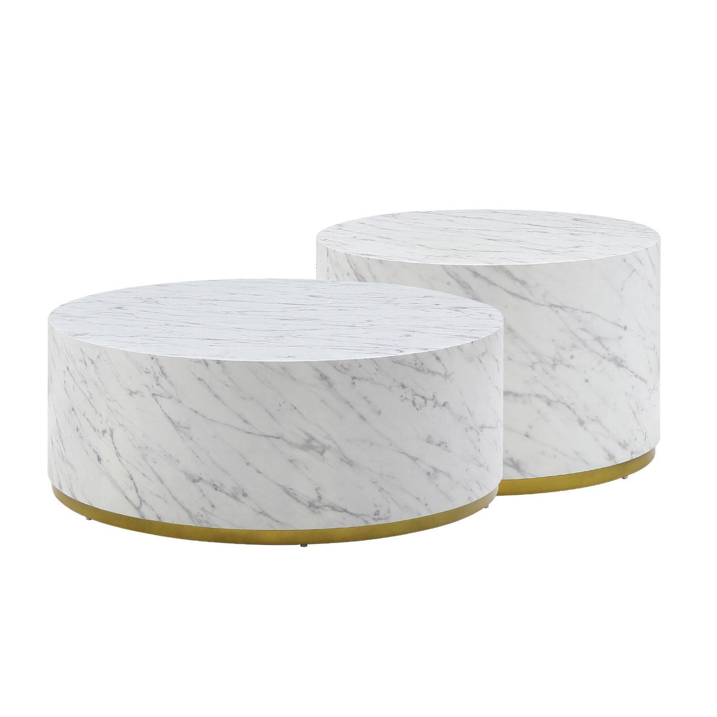 Esme Modern Round Faux Marble Coffee Table with Gold Base, White