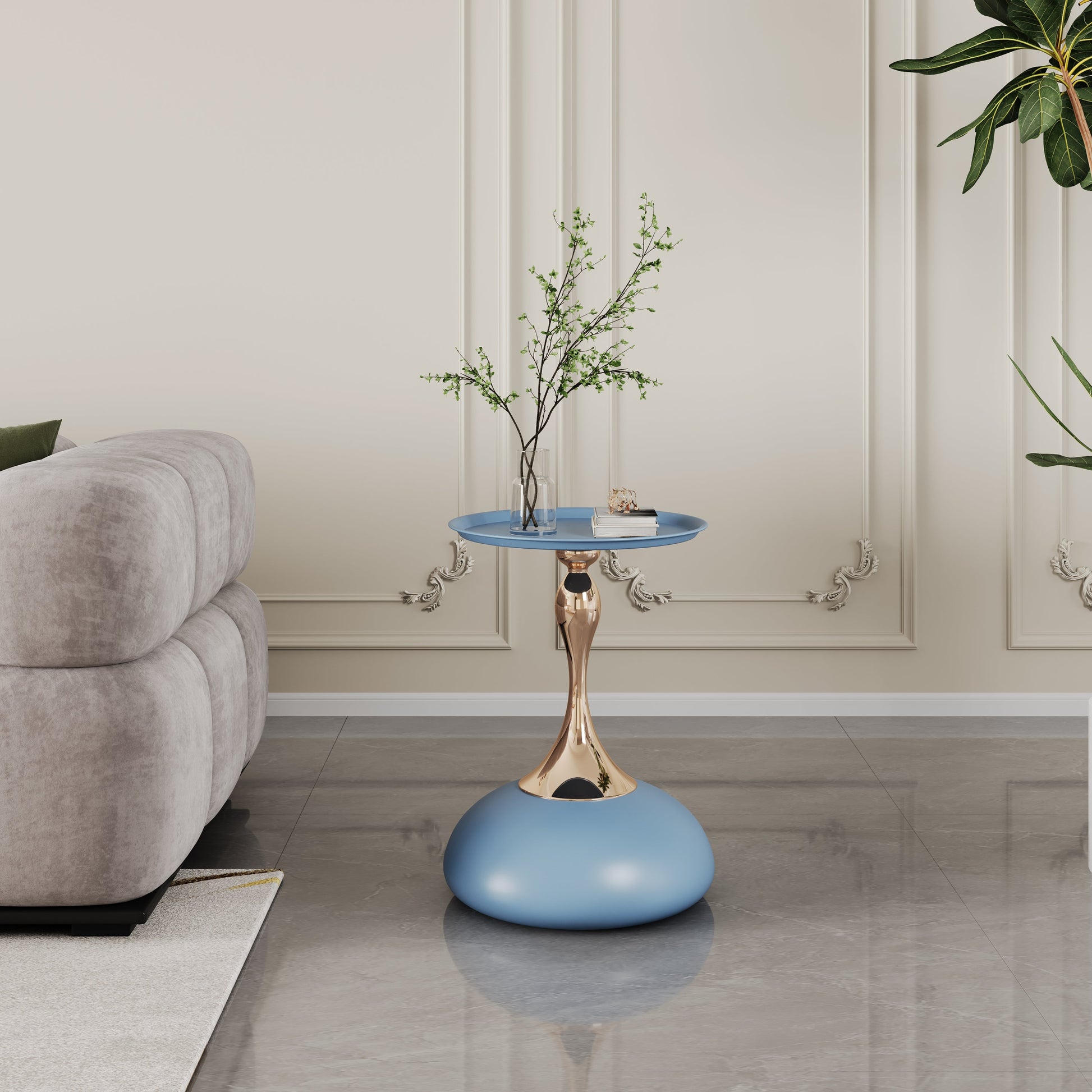 Braxton Modern Minimalist Iron End Table - Blue & Gold