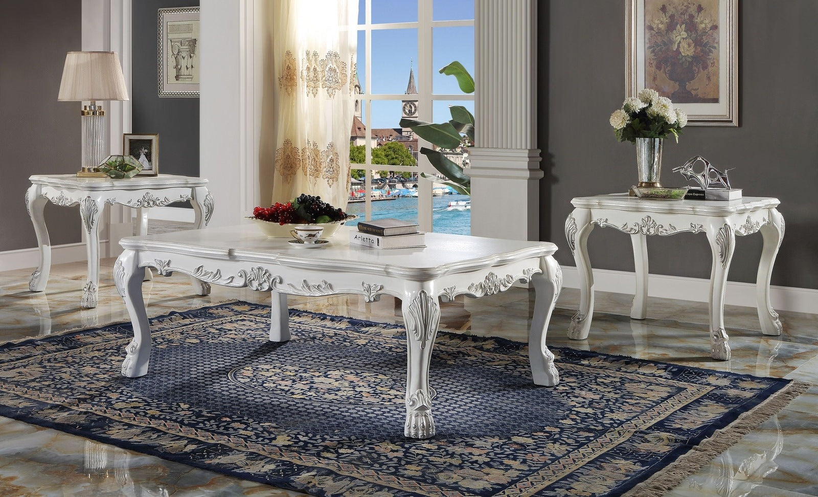 Darlene Bone White Coffee Table with Claw Leg