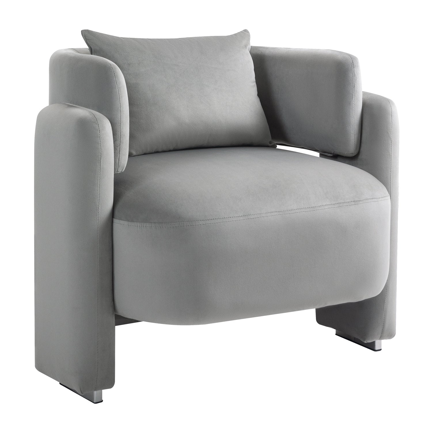 Chic Grey Velvet Lounge Chair with Pillows for Living Room or Bedroom