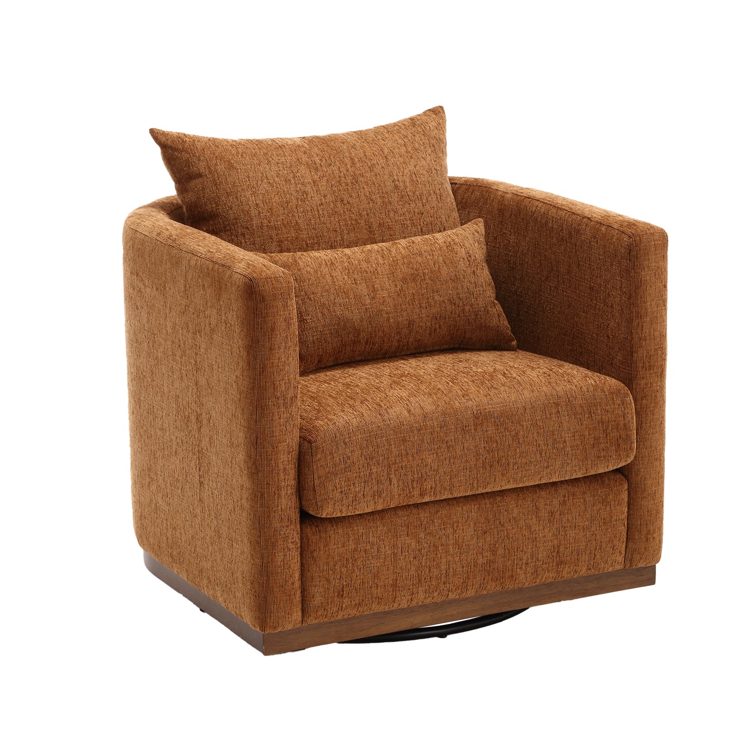 Coolmore Ultimate Comfort 360° Swivel Brown Chenille Barrel Chair for Any Space