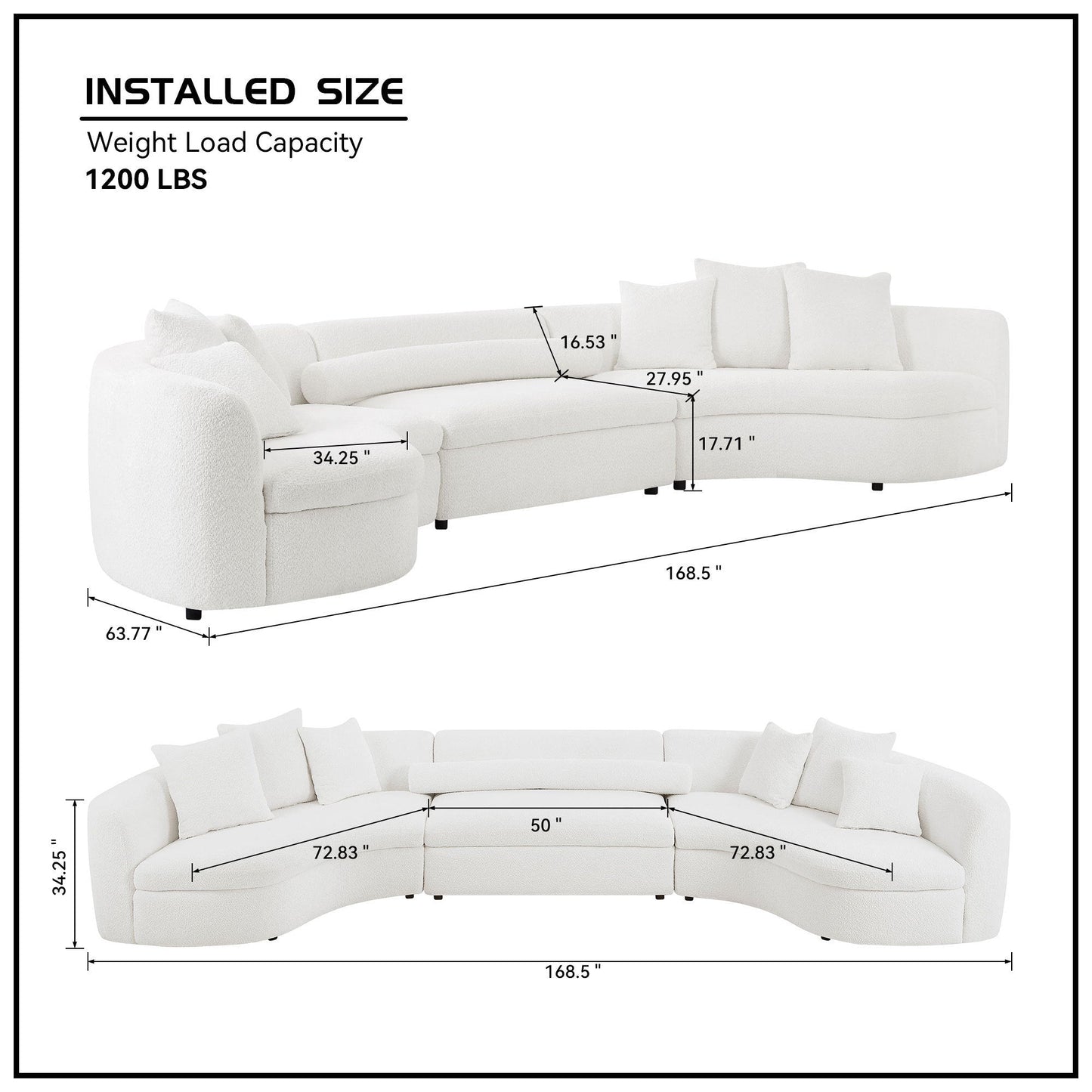 Tadhg Modern Oversize 3-Piece Curved Sectional Sofa in White Boucle