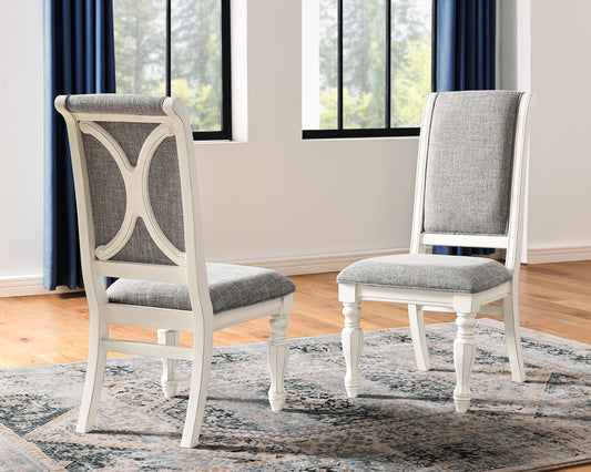 Belleza Antique White Solid Wood Upholstered Dining Chairs, Set of 2