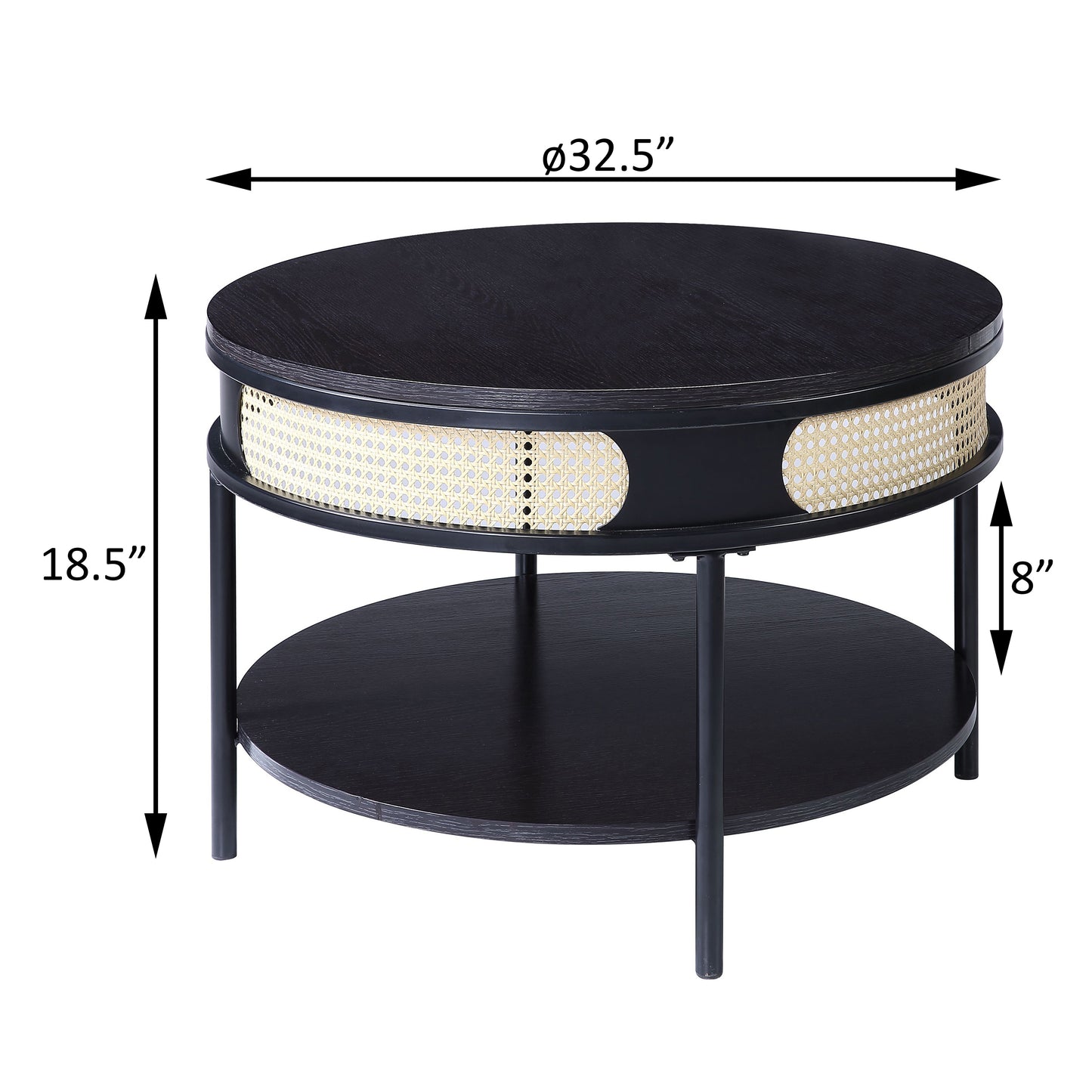 Black Round Coffee Table with Bottom Shelf