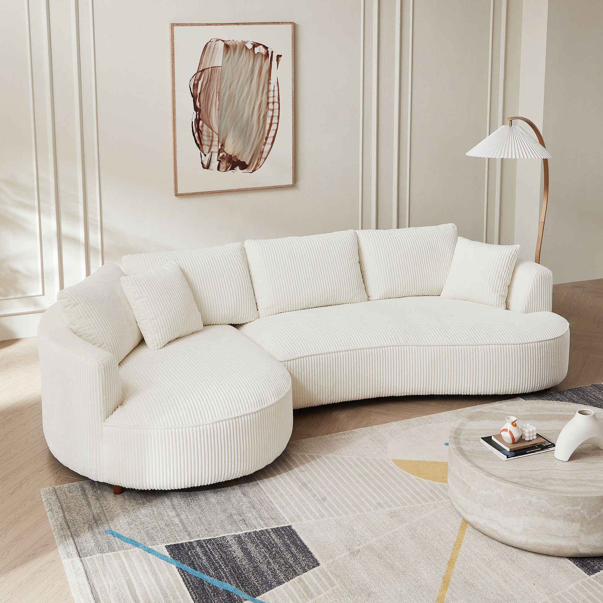 Leota 122" Corduroy Upholstered Sectional , White