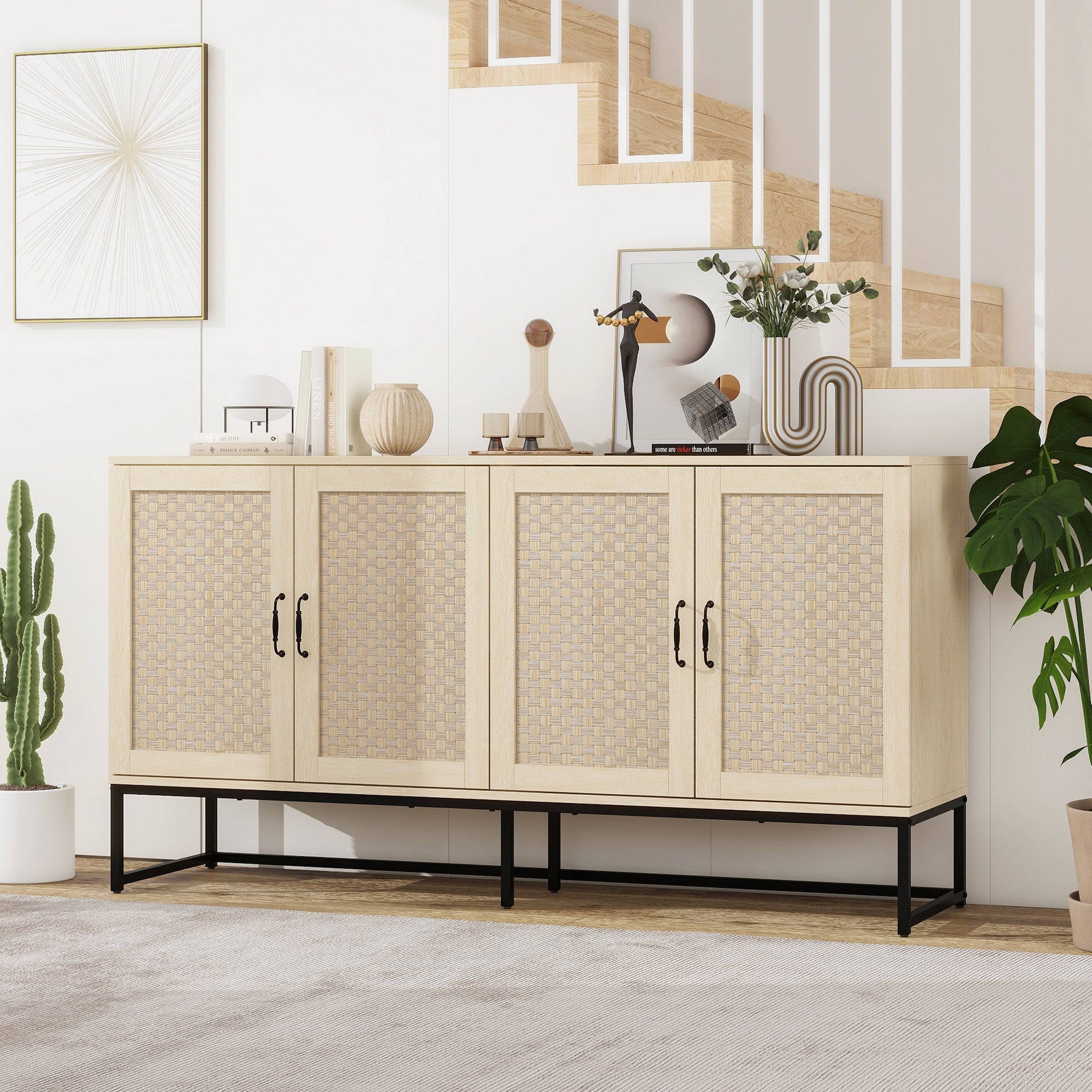 Dorothy 4-Door Cabinet in Natural with Natural Rattan Doors