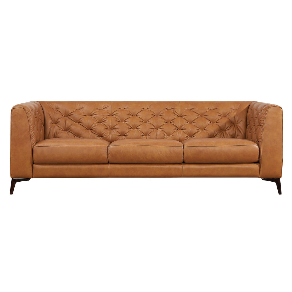 Fargo Top Grain Leather Tufted Sofa, Tan