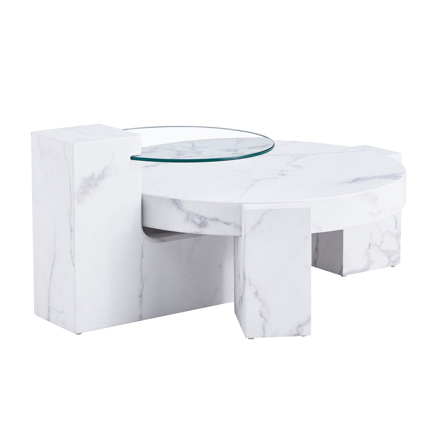 Meeker Modern 2PC Faux Marble Coffee & Side Table Set in White