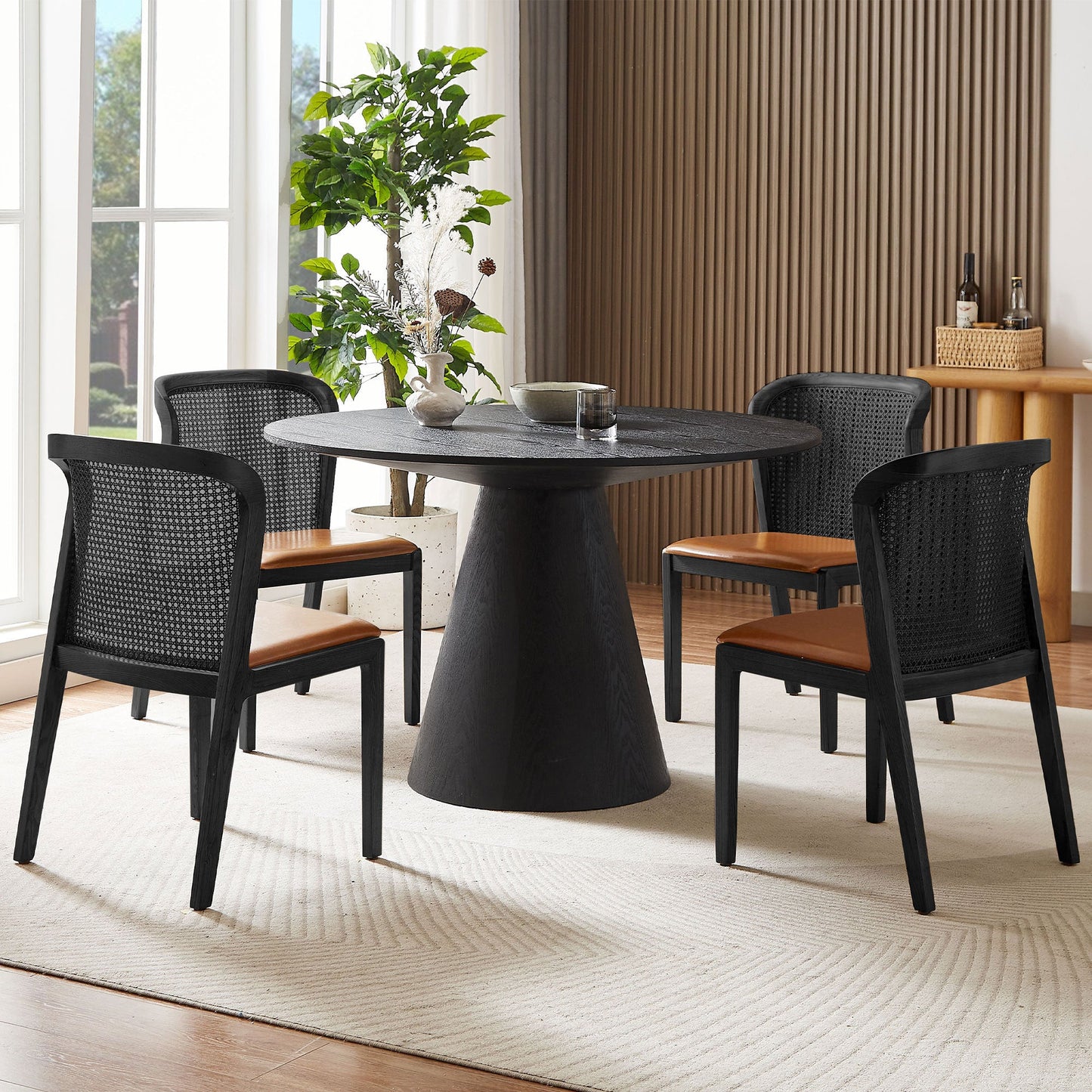 Bernard 47" Mid-Century Modern Round Dining Table, Black