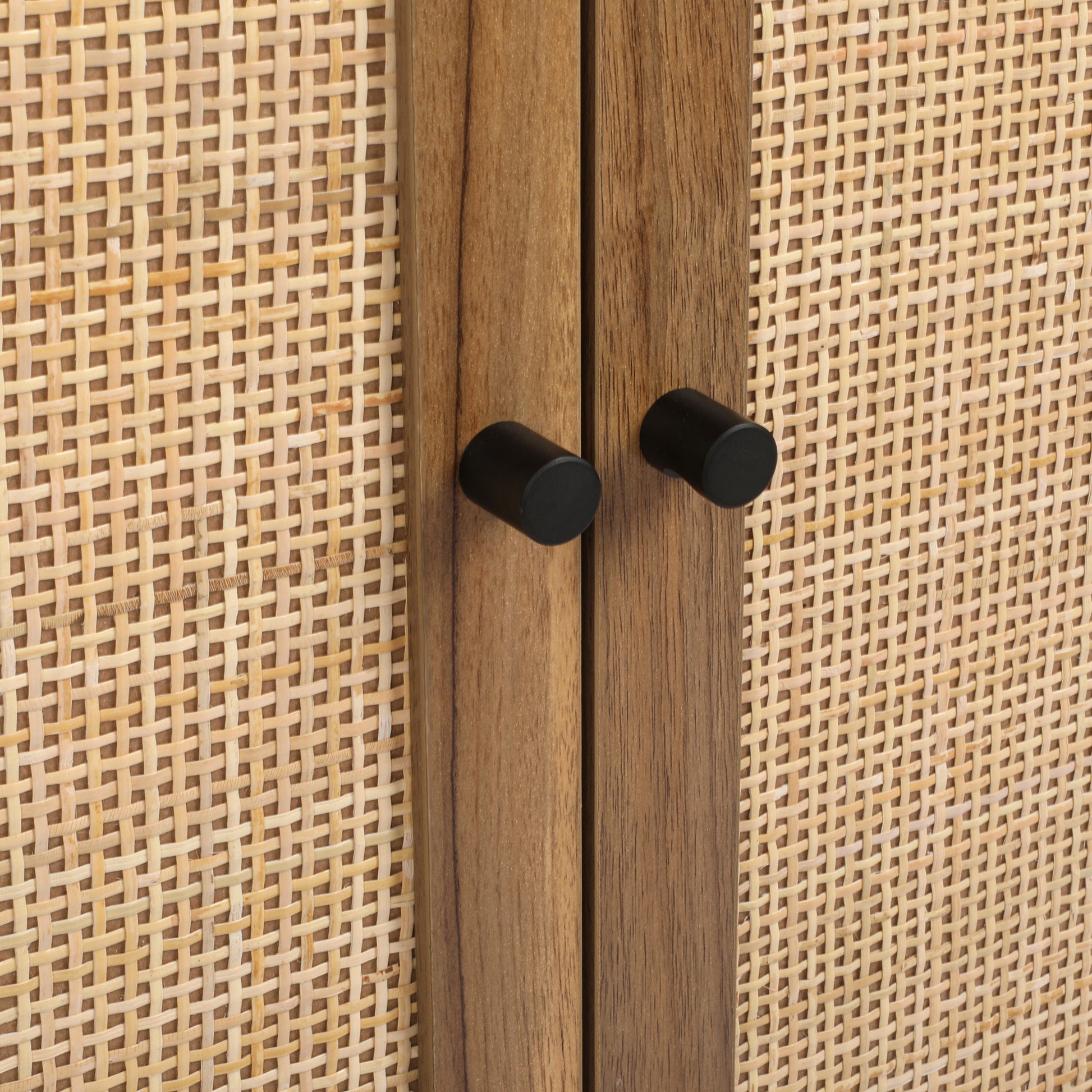 Allen Walnut Finish Accent Cabinets with Rattan Front