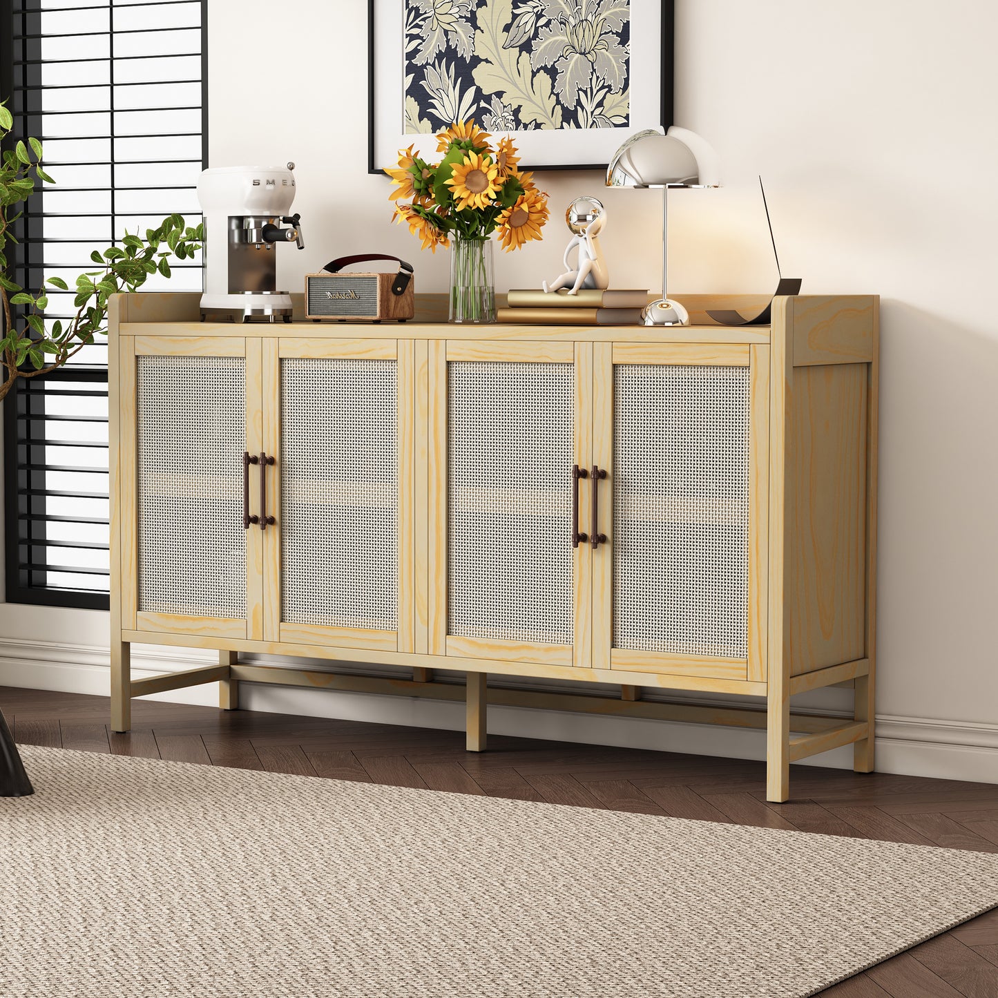 Halcyon Rustic Cabinet with Rattan Doors, Natural