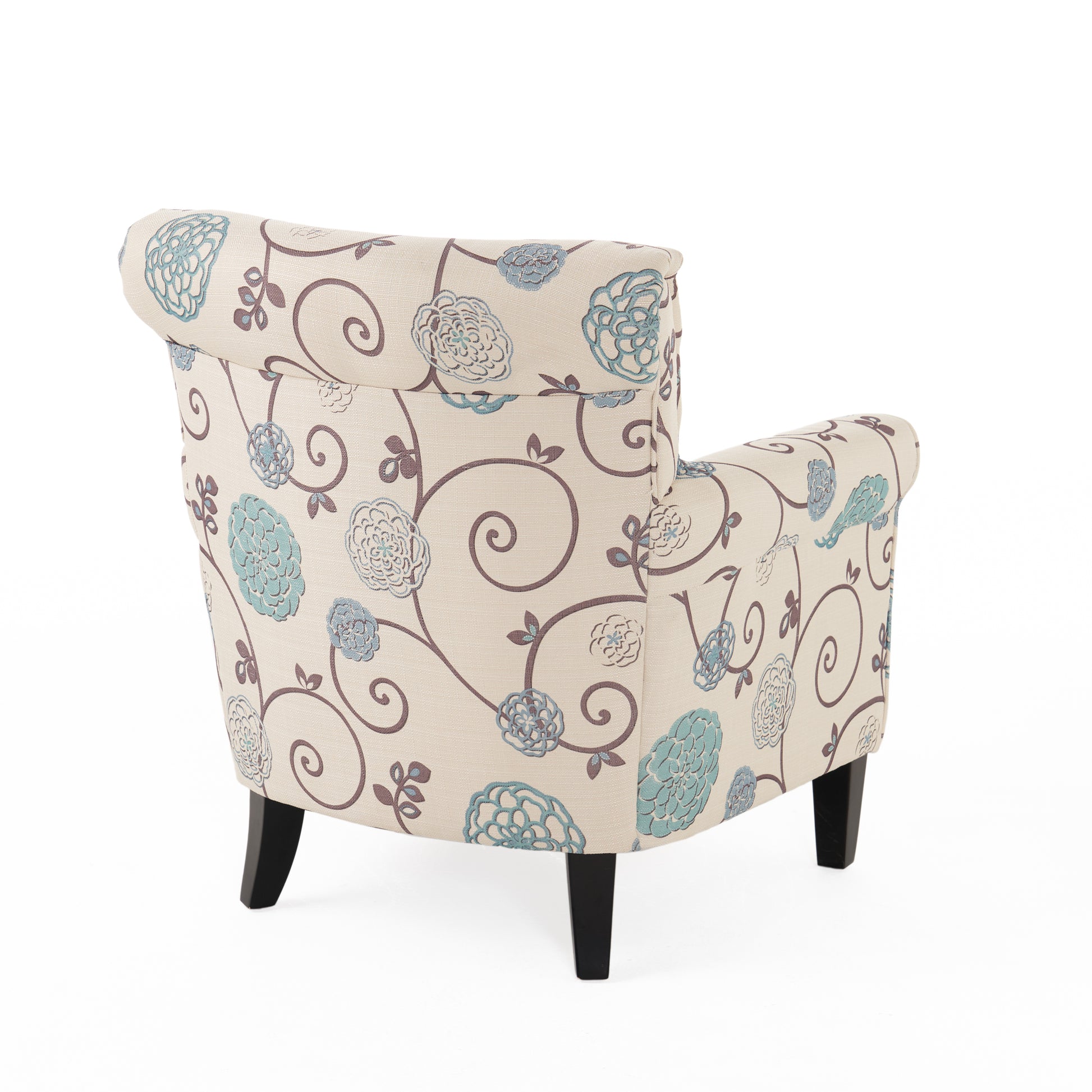 Jasmine Transitional Floral Print Club Chair, White & Blue