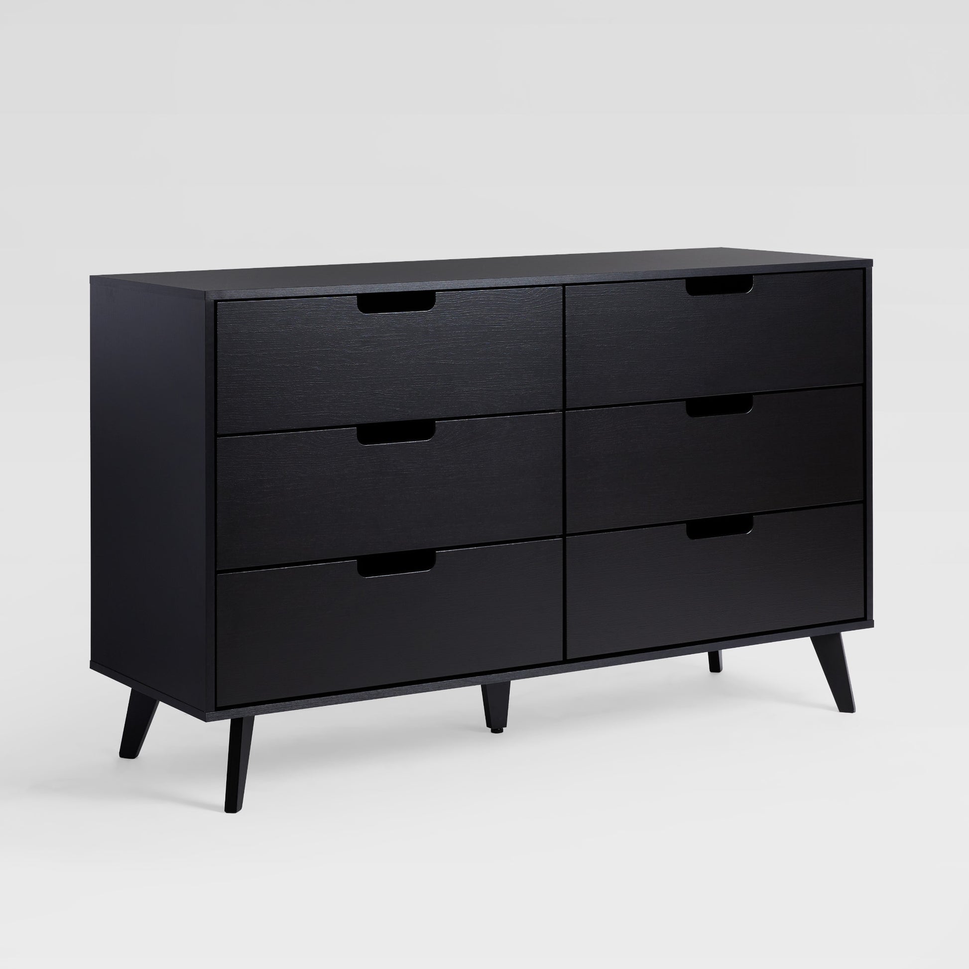 Hans Mid-Century Hans 6-Drawer Dresser with Cut-Out Handles, Black