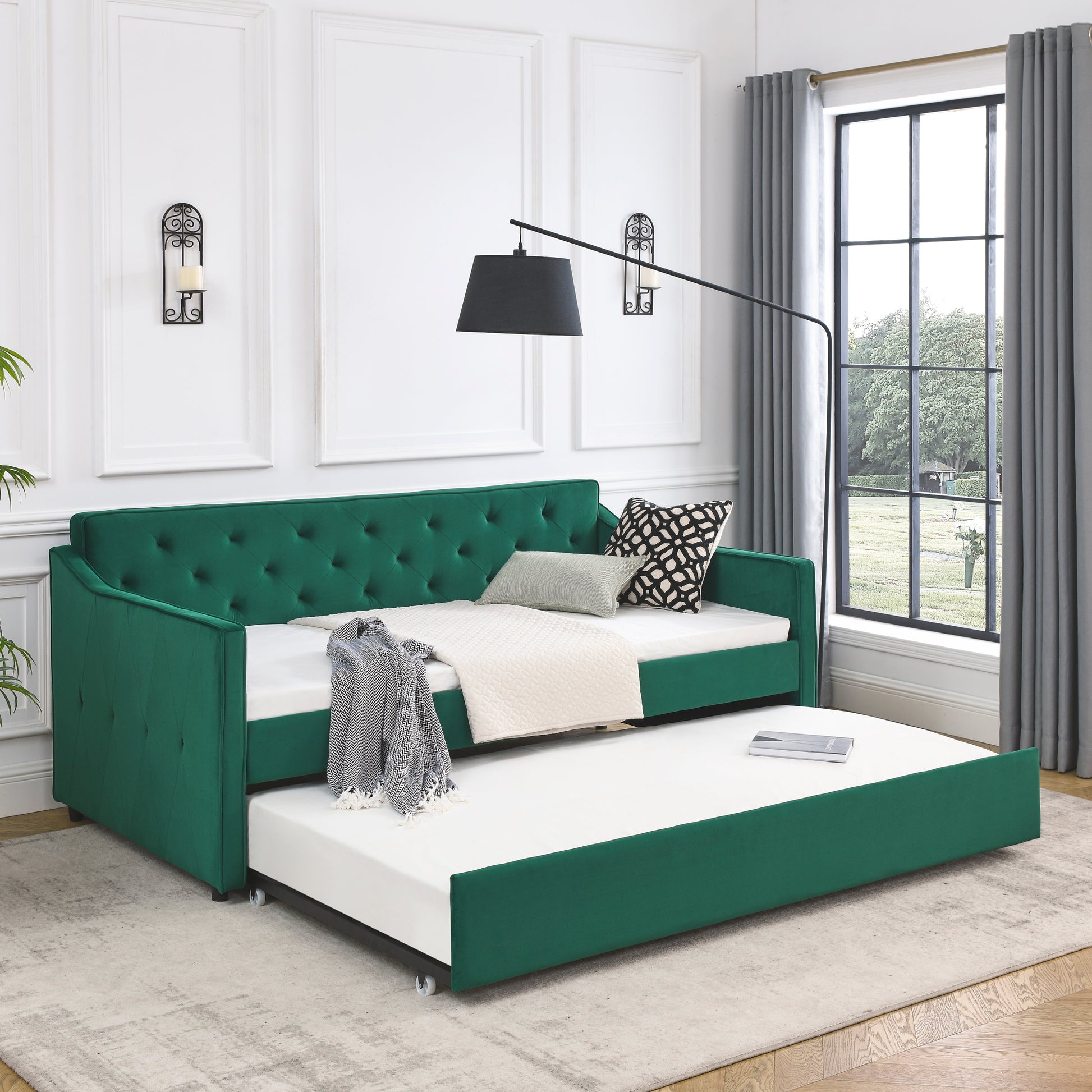 Luna Twin Size Velvet Daybed & Trundle Set, Green