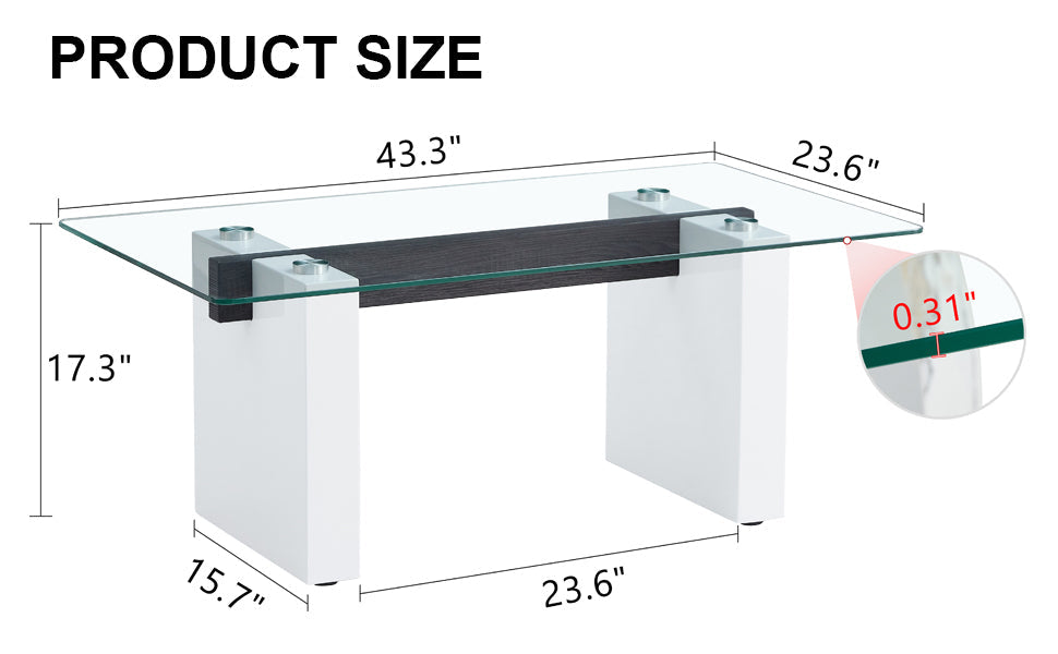 Mabel Modern Glass Top Coffee Table with White Legs