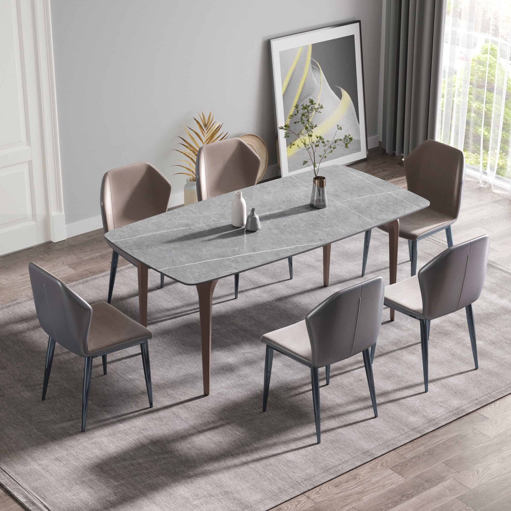 Trinita Modern Gray Sintered Stone Dining Table