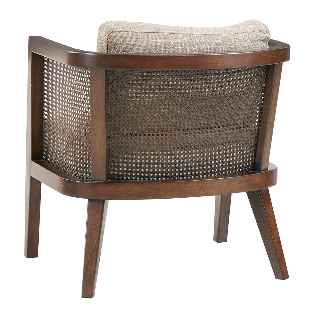 Irene Mid-Century Modern Accent Chair with Rattan Arms, Camel & Walnut