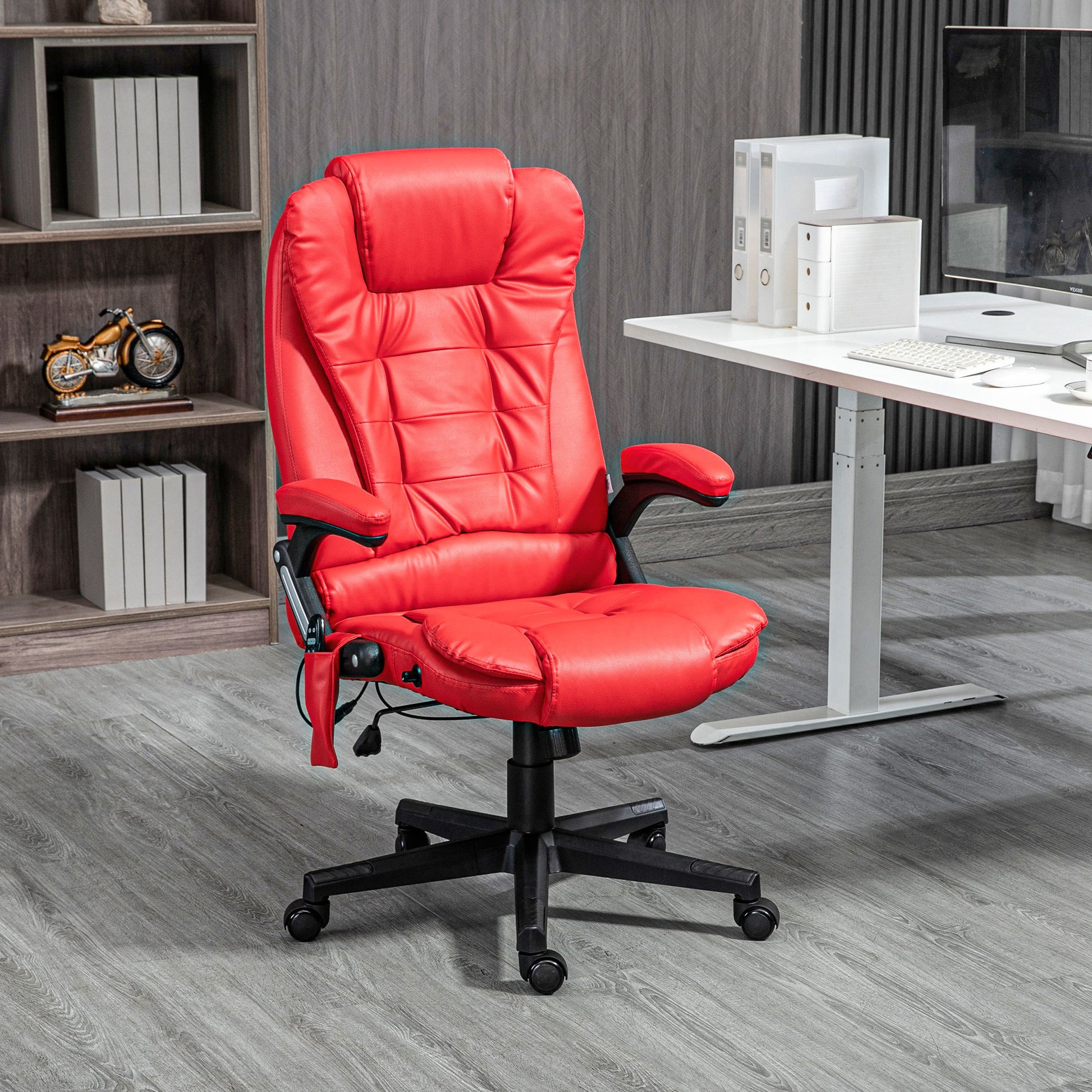 Parisa High Back PU Leather Executive Office Chair with Head & Massage, Red