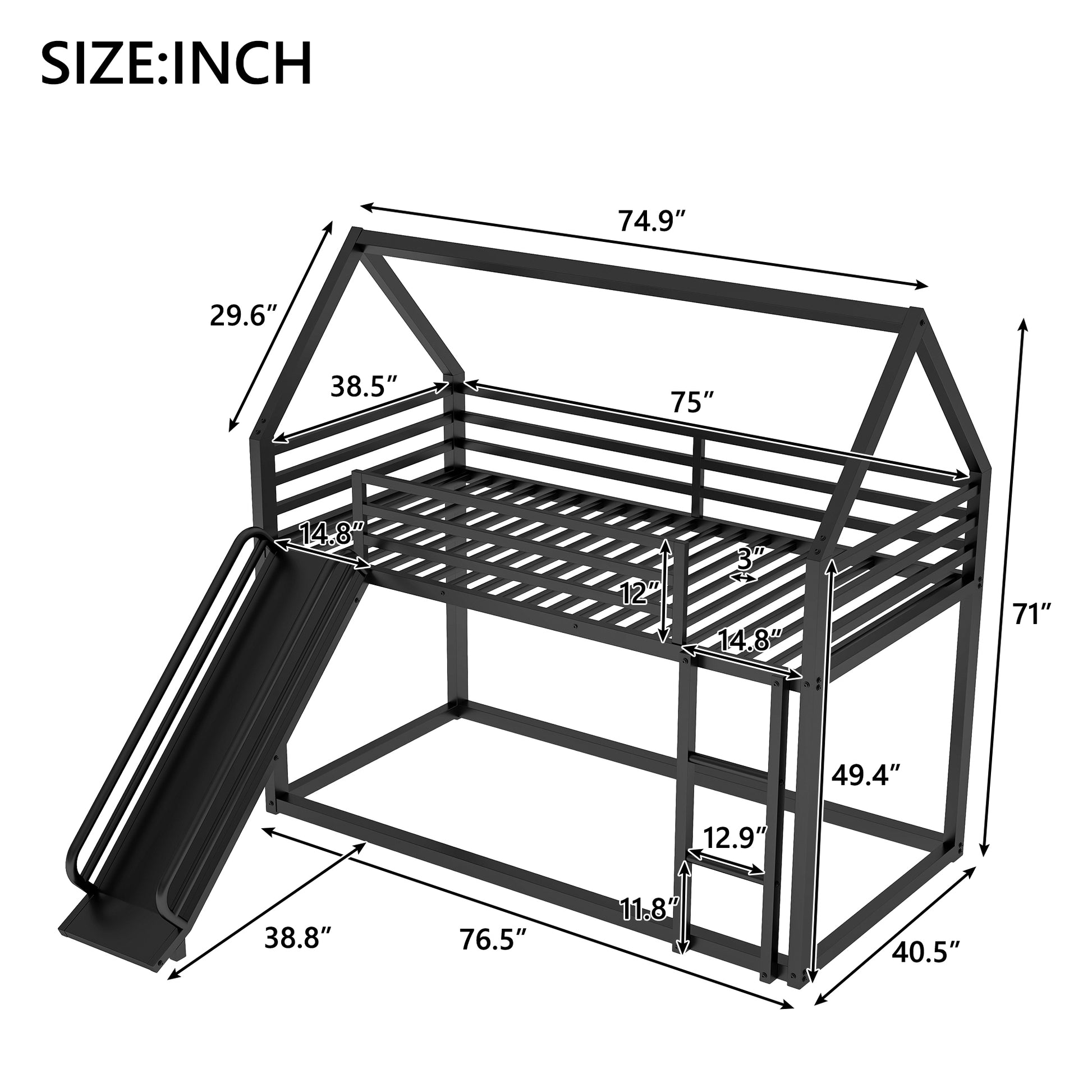 Collins Twin over Twin House Bunk Bed with Ladder and Slide,White