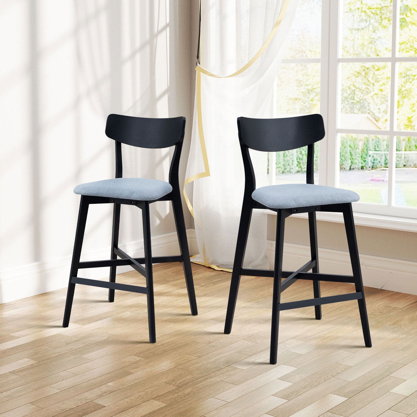 Gemma Mid-Century Modern Bar Stools Set of 2 Black