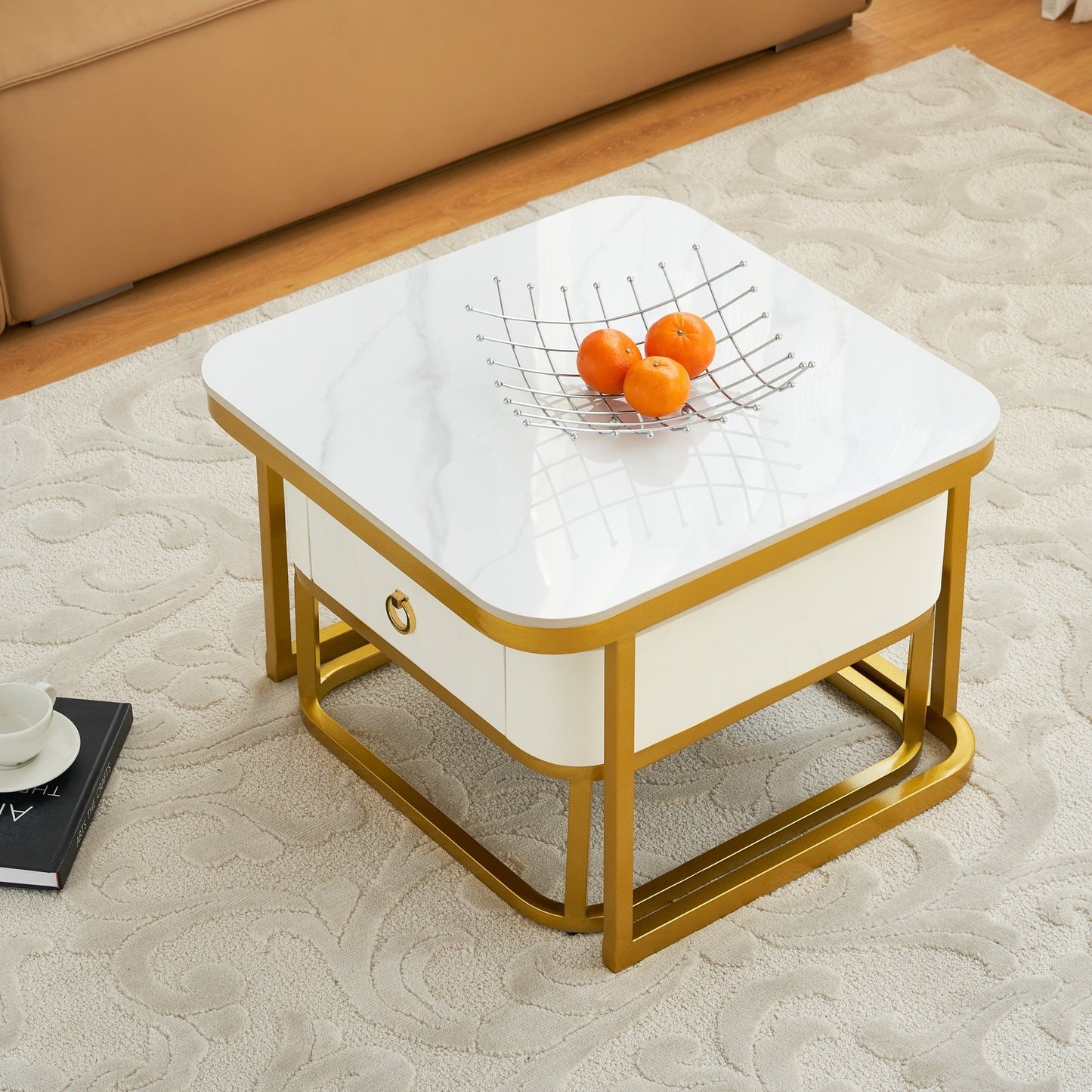 Marley Modern Faux Marble Nesting Tables, White & Gold