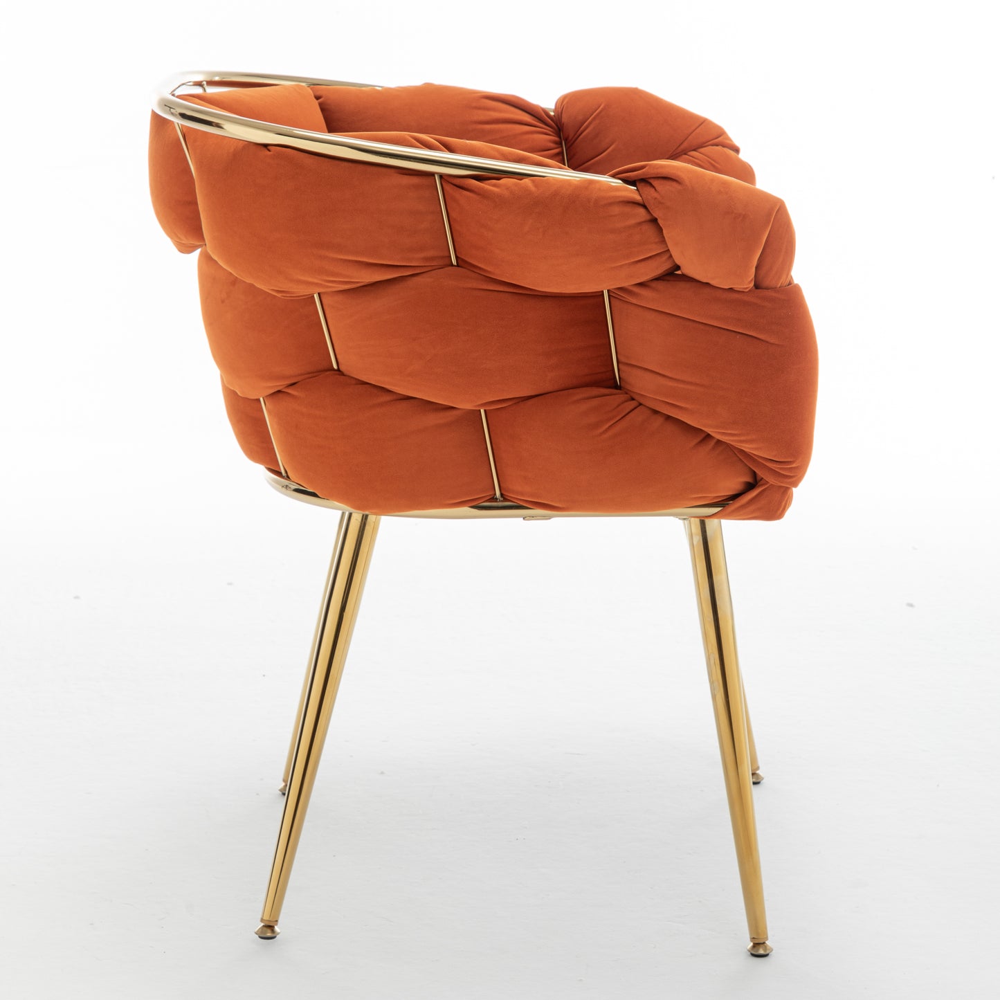 Sharon Modern Woven Velvet Accent Chair with Gold Legs, Orange