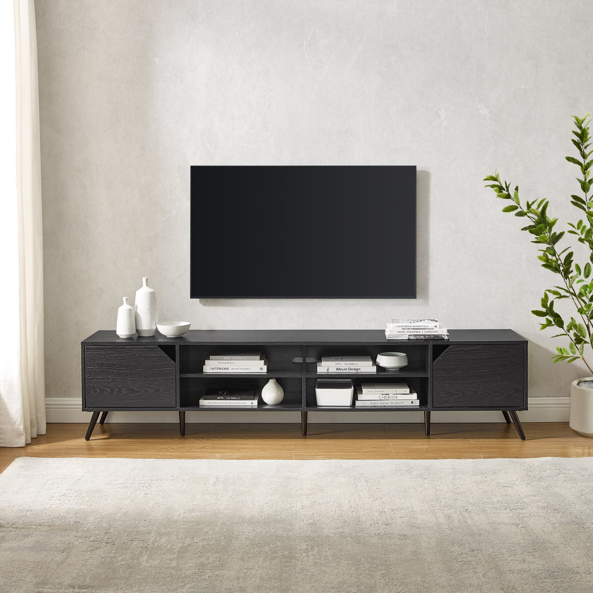 Ivy Contemporary 2-Door Minimalist TV Stand for TVs up to 90 inches – Black