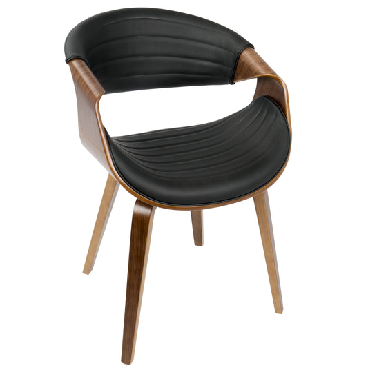 Symphony Mid-Century Modern Dining/Accent Chair in Walnut Wood and Black Faux Leather by LumiSource