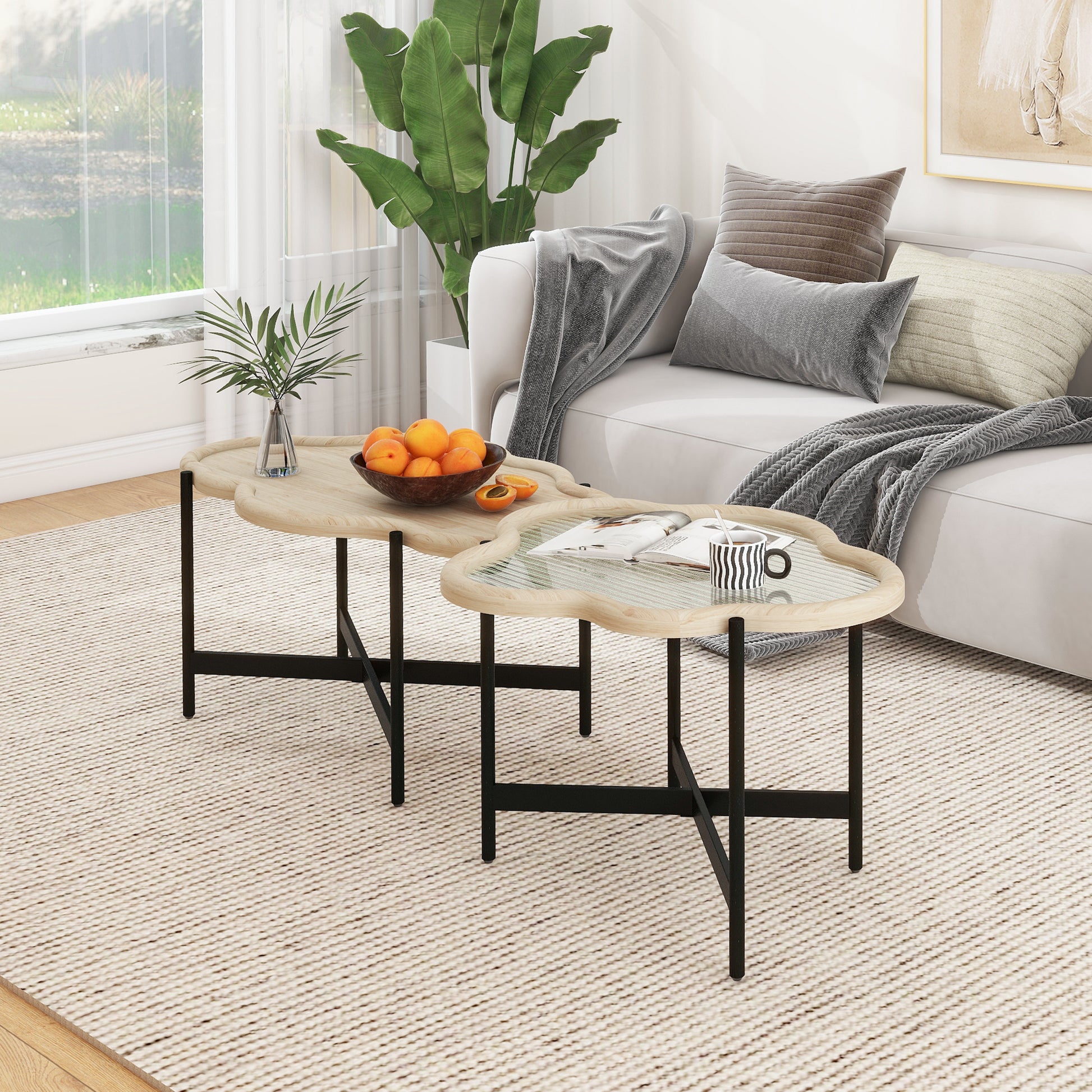 Winslet Cloud Coffee Table Set, Natural & Black