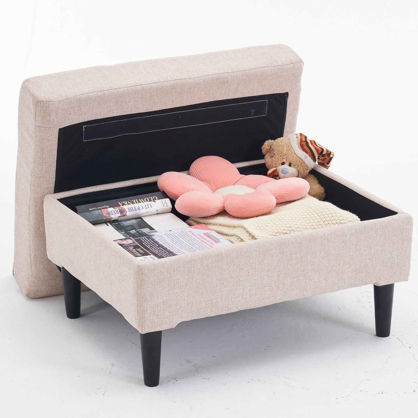 Xanthea Modern Tufted Chair & Storage Ottoman Set, Beige