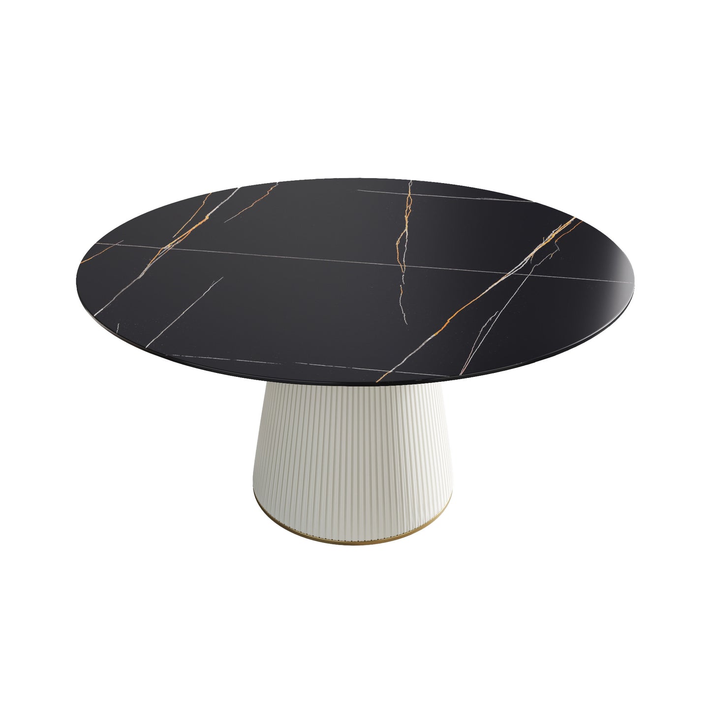 Caspian 59" Round Modern Faux Marble Dining Table, White & Black