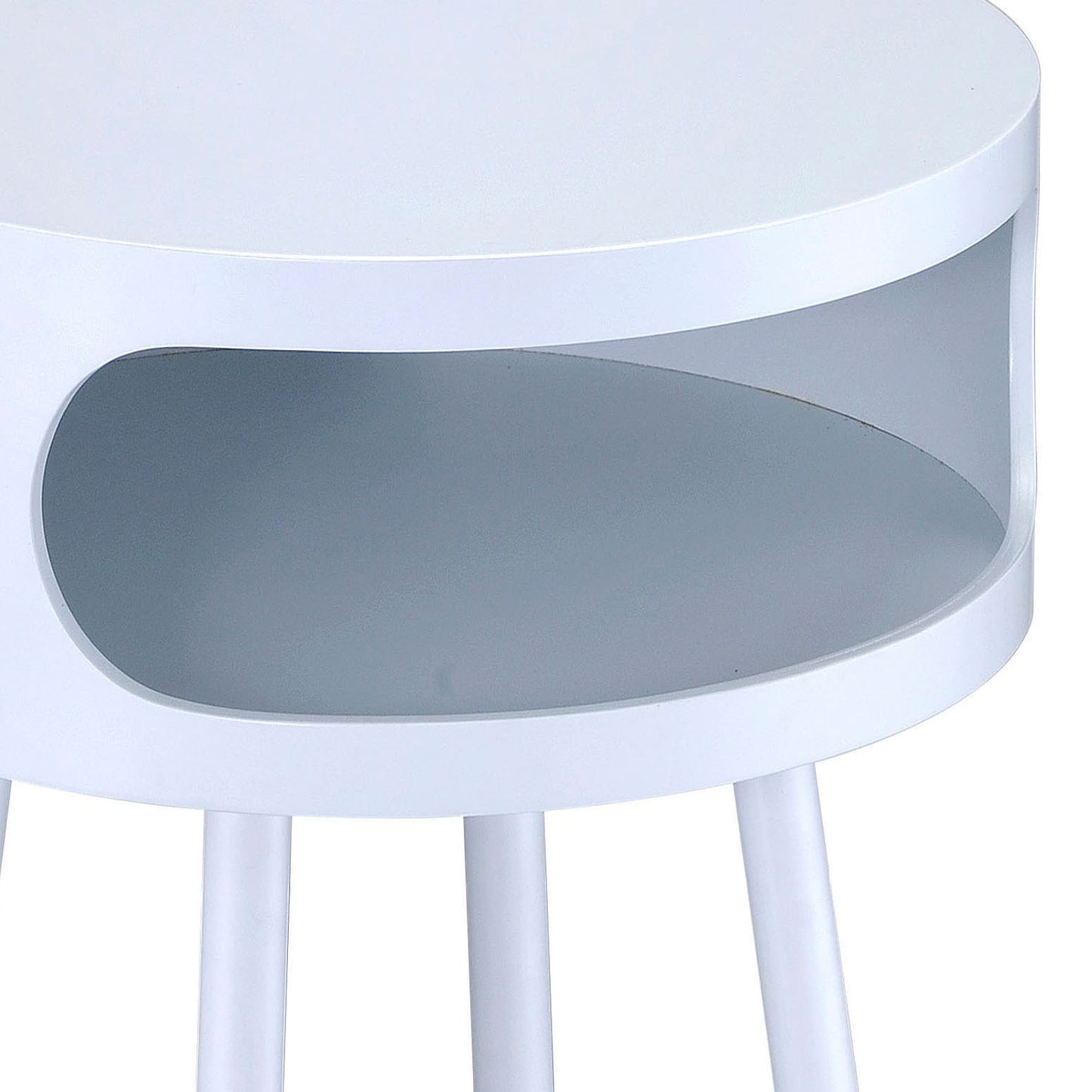 White and Natural Round 1-shelf End Table