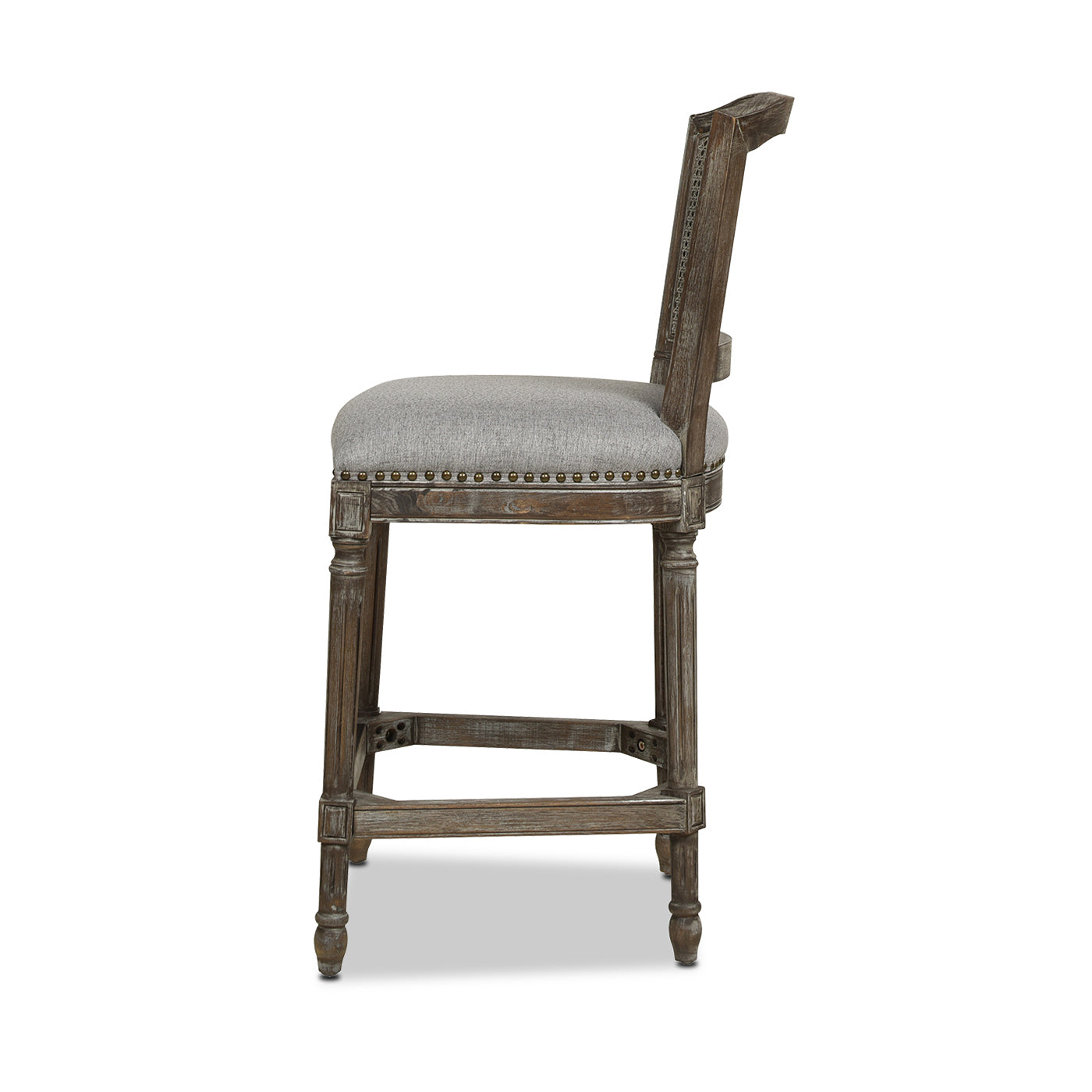 Alouette Rattan High Back Armless Counter Height Bar Stool, Weathered Grey