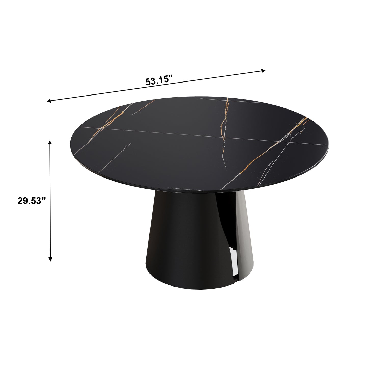 Eira Modern 53" Round Sintered Stone Dining Table, Black