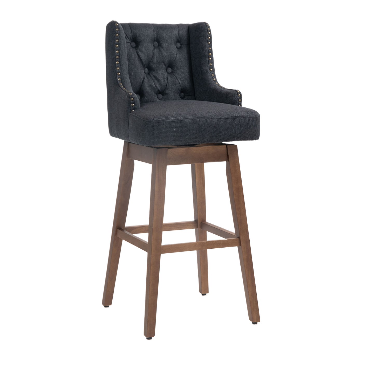 Coolmore Classic Design 360-Degree Swivel Bar Stools with Solid Wood Legs and Footrest Set of 2 Black