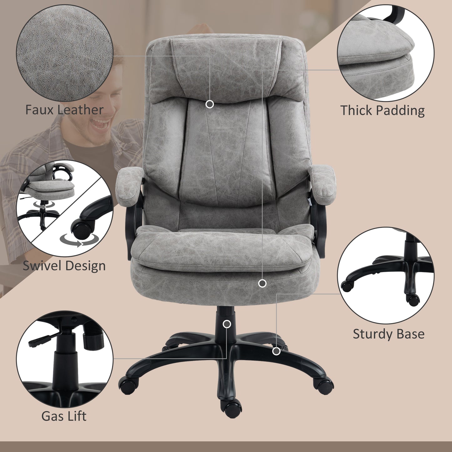 HOMCOM 6-Point Vibration Massage Office Chair with Heat, Gray