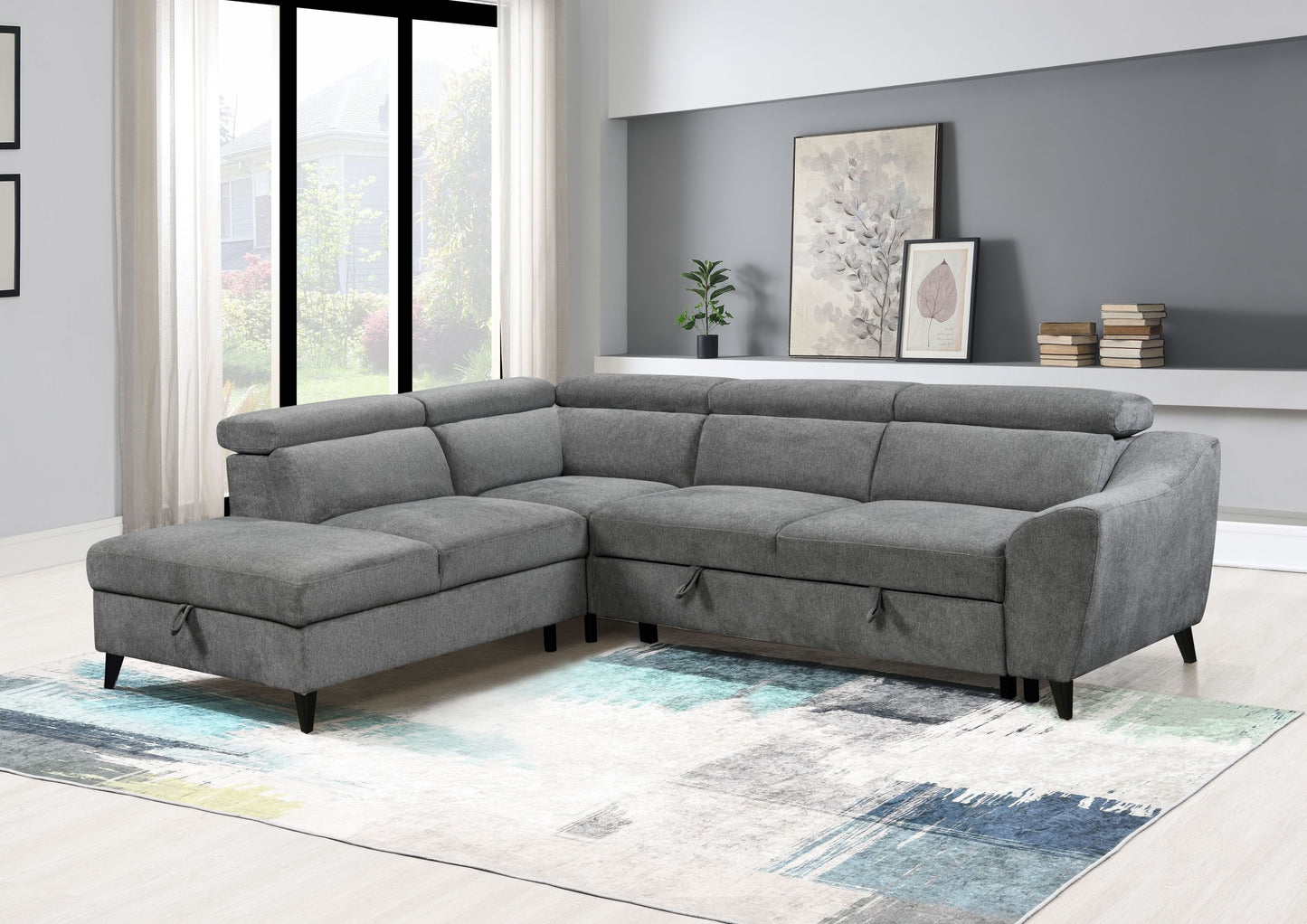 Wrenley Gray Chenille Sectional Sofa with Sleeper & Storage