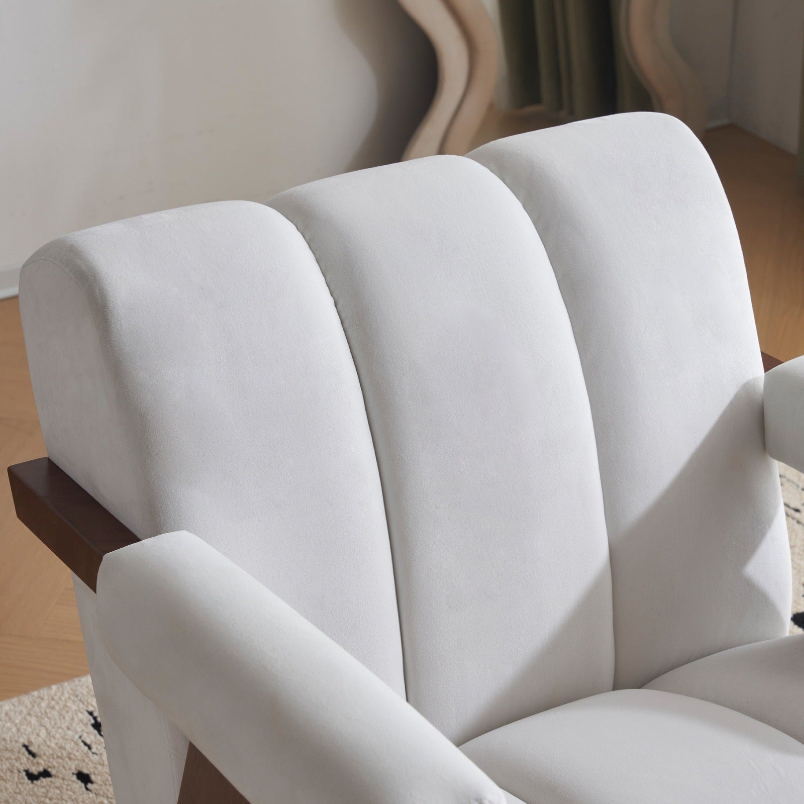 Odalys Elegant Mid-Century Modern Ivory White Velvet Accent Chair