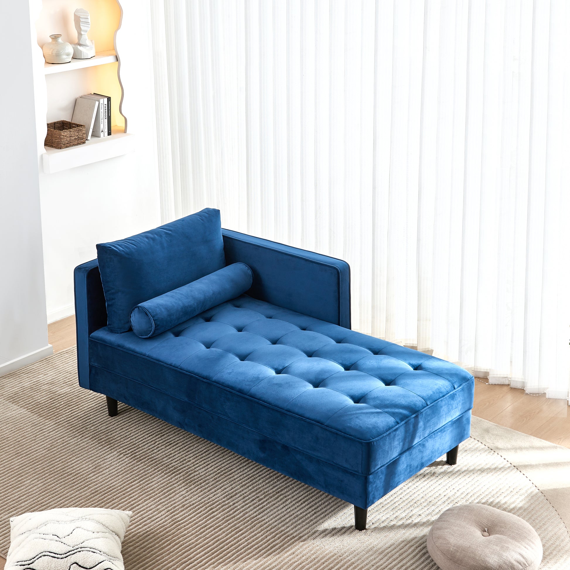 Leocadia Mid-Century Modern Velvet Chaise Lounge, Blue