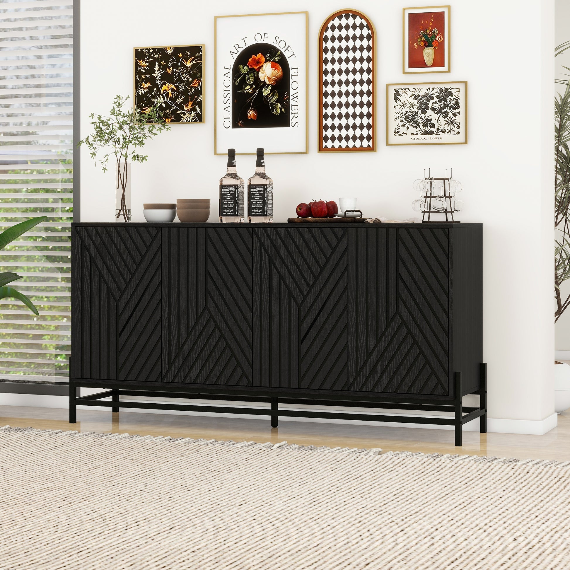 Bryony Modern 60" 4-door Accent Cabinet, Black