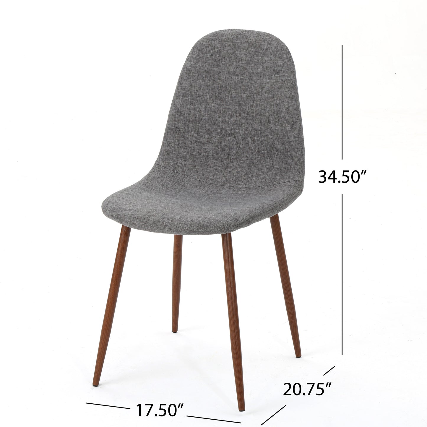 Briar Mid-Century Modern Fabric Upholstered Dining Chairs, Set of 2, Light Gray and Dark Walnut Finish