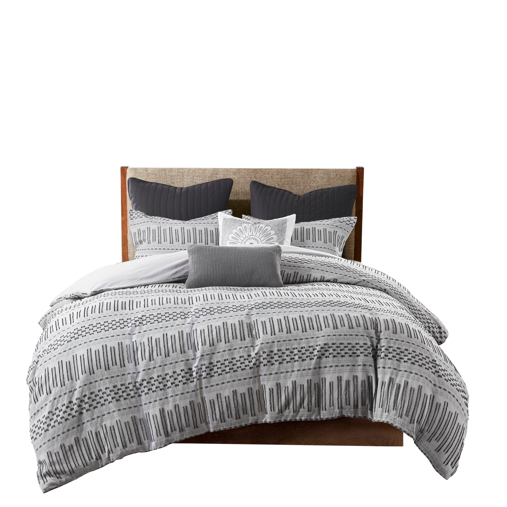 Cotton Jacquard Duvet Cover Mini Set, Gray